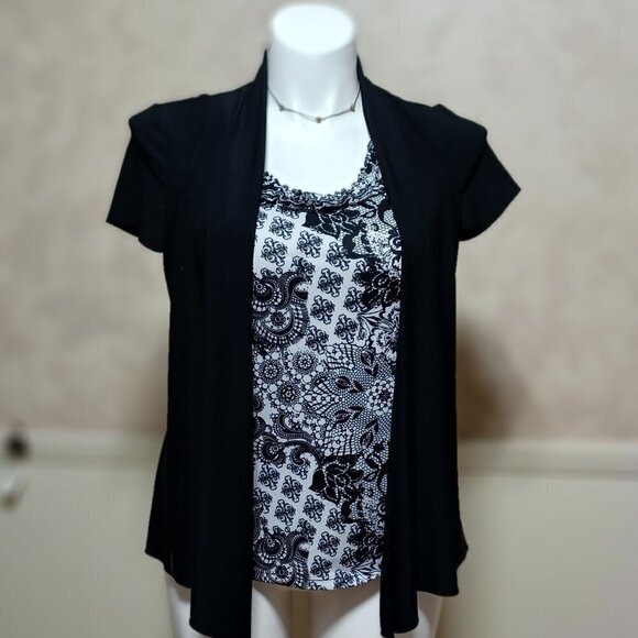 PERCEPTION PETITE WOMENS BLACK TOP SIZE P/XL WITH UNDER BLOUSE - Picture 6 of 9
